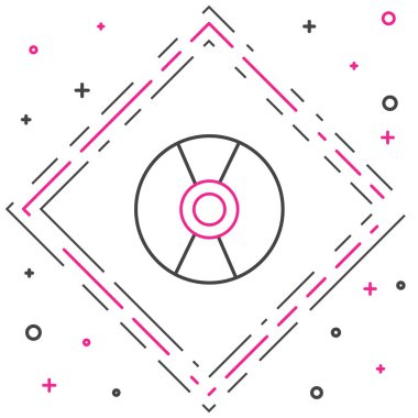 Satır CD veya DVD disk simgesi beyaz arkaplanda izole edildi. Küçük disk işareti. Renkli taslak konsepti. Vektör İllüstrasyonu.