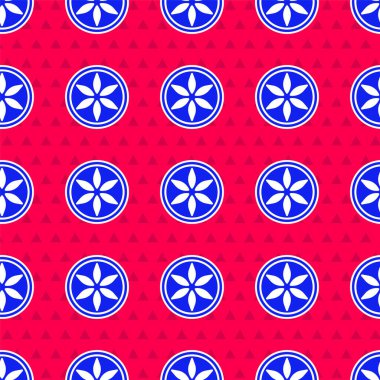 Mavi Yaprak bitki ikonu kırmızı arka planda izole edilmiş pürüzsüz desen. Botanik bahçesi güzellik merkezi sağlık organik biyoeko taze bitkisel yapraklar. Vektör İllüstrasyonu.