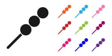 Siyah köfteler beyaz arka planda izole edilmiş tahta çubuk ikonu üzerinde. Etli şiş. Simgeleri renklendirin. Vektör İllüstrasyonu.