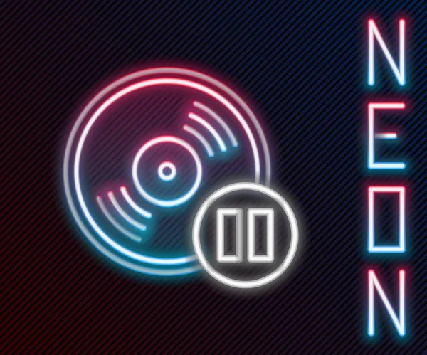 Parlayan Neon Çizgisi Vinil Disk Simgesi Siyah Arkaplanda Izole Edildi — Stok Vektör