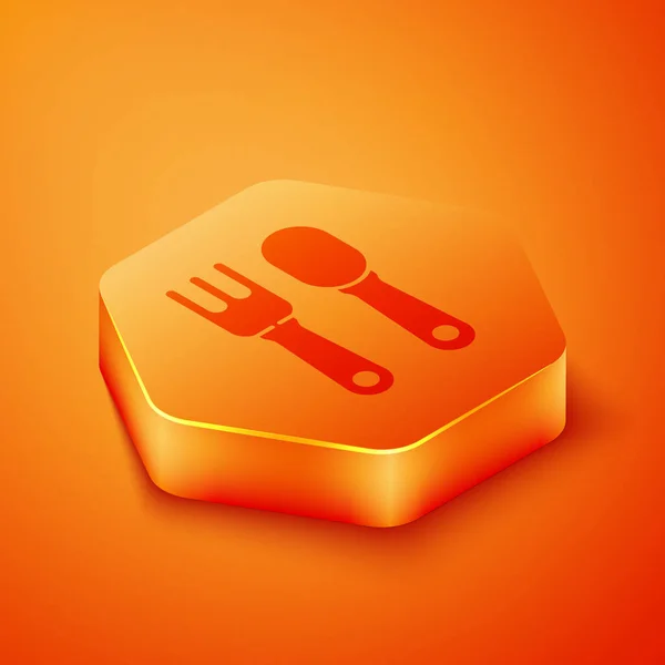 Isometric Fork Spoon Icon Isolated Orange Background Cooking Utensil Cutlery — Stock Vector