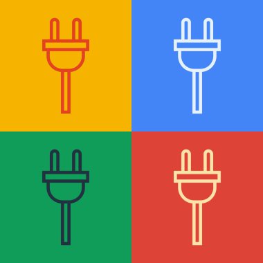 Pop sanat eseri elektrik prizi simgesi renk arkaplanında izole edildi. Bağlantı kavramı ve elektriğin kesilmesi. Vektör İllüstrasyonu.