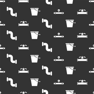 Endüstri borusunu, manometreyi, endüstriyel boru ve vanayı, endüstriyel metalik boruyu ve kovayı pürüzsüz desene ayarlayın. Vektör.