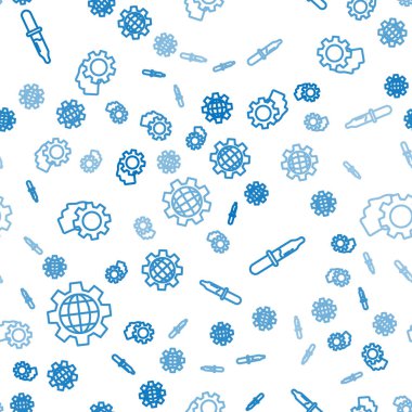 Yerküre ve teçhizat hattını ayarla, Pipette ve İnsan kafası ve içindeki teçhizat kusursuz desenli. Vektör.