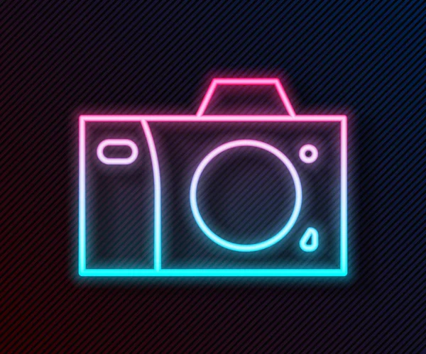 Zářící Neonová Čára Ikona Fotoaparátu Izolovaná Černém Pozadí Ikona Fotoaparátu — Stockový vektor