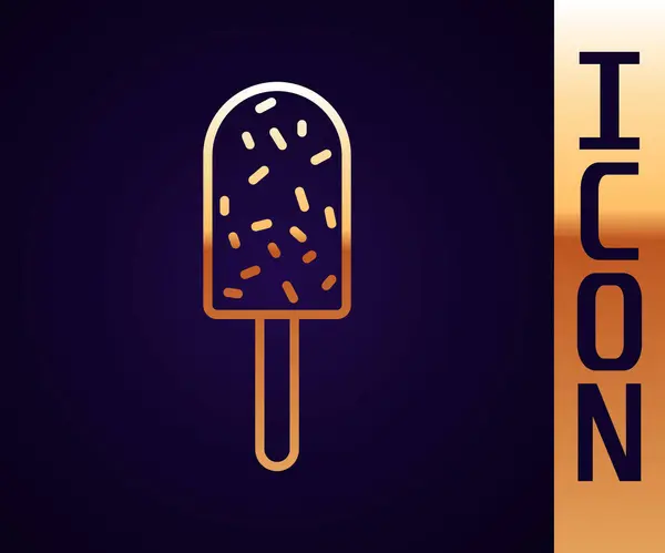金线冰淇淋图标孤立在黑色背景 甜蜜的象征 病媒图解 — 图库矢量图片