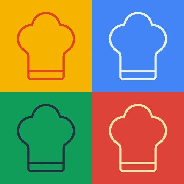 Pop Art Linie Kochmütze Symbol Isoliert Auf Farbigem Hintergrund Kochendes — Stockvektor