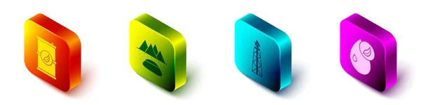 Definir Isometric Bio Barril Combustível Oilfield Oil Rig Com Fogo — Vetor de Stock