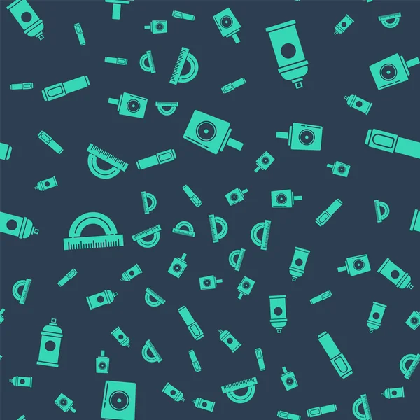 Sprey başlığı, boya spreyi kutusunu, iletki ve işaret kalemini pürüzsüz desene ayarlayın. Vektör.