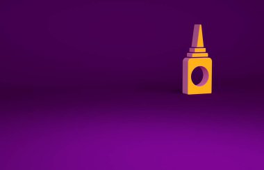 Mor arka planda izole edilmiş turuncu burun spreyi ikonu. Minimalizm kavramı. 3d illüstrasyon 3B canlandırma.