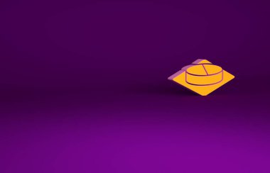 Mor arka planda izole edilmiş turuncu ilaç veya tablet ikonu. Kapsül hapı ve uyuşturucu işareti. Eczane tasarımı. Minimalizm kavramı. 3d illüstrasyon 3B canlandırma.