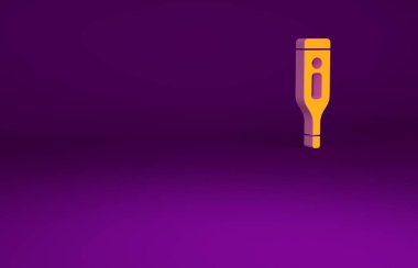 Tıbbi inceleme ikonu için turuncu tıbbi dijital termometre mor arka planda izole edildi. Minimalizm kavramı. 3d illüstrasyon 3B canlandırma.