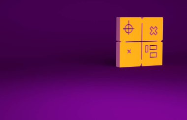 Mor arkaplanda izole edilmiş Turuncu Hazine haritası simgesi. Minimalizm kavramı. 3d illüstrasyon 3B canlandırma.