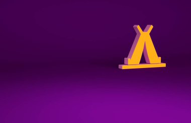 Mor arka planda izole edilmiş turuncu geleneksel kızılderili çadırı ya da wigwam ikonu. Kızılderili çadırı. Minimalizm kavramı. 3d illüstrasyon 3B canlandırma.