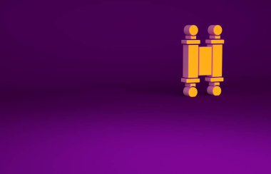 Turuncu Kehanet, kağıt, parşömen, parşömen simgesi mor arkaplanda izole edilmiş. Çin parşömeni. Minimalizm kavramı. 3d illüstrasyon 3B canlandırma.