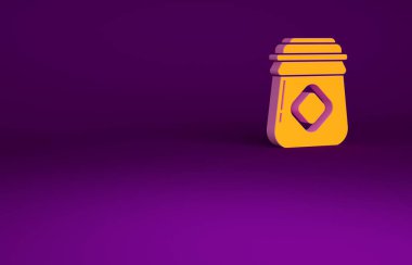 Mor arkaplanda izole edilmiş turuncu bal kavanozu. Yiyecek bankası. Tatlı doğal gıda sembolü. Minimalizm kavramı. 3d illüstrasyon 3B canlandırma.