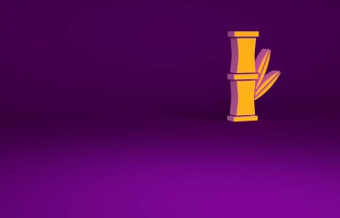 Mor arkaplanda izole edilmiş turuncu bambu simgesi. Minimalizm kavramı. 3d illüstrasyon 3B canlandırma.