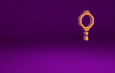 Mor arka planda izole edilmiş turuncu Çin kağıt fener ikonu. Minimalizm kavramı. 3d illüstrasyon 3B canlandırma.