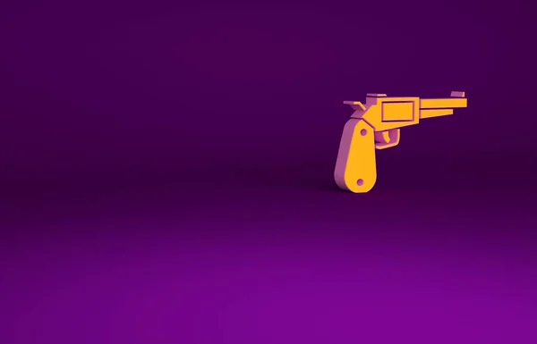 Icône Pistolet Revolver Orange Isolé Sur Fond Violet Concept Minimalisme — Photo