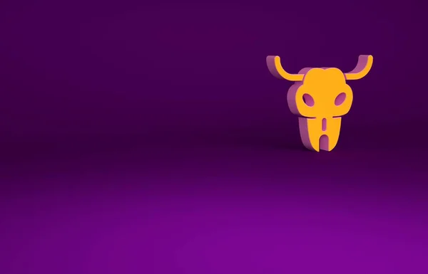 Ícone Crânio Laranja Buffalo Isolado Fundo Roxo Conceito Minimalismo Ilustração — Fotografia de Stock