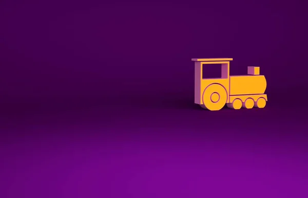 Orange Retro Vonat Ikon Elszigetelt Lila Háttér Tömegközlekedési Szimbólum Minimalizmus — Stock Fotó