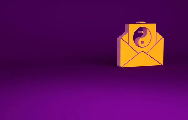 オレンジ陰陽と紫色の背景に隔離された封筒のアイコン 調和とバランスの象徴 最小限の概念 3Dイラスト3Dレンダリング — ストック写真
