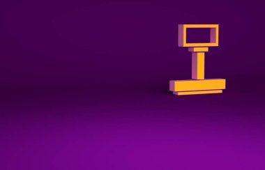 Mor arkaplanda turuncu ölçekli simge izole edildi. Lojistik ve teslimat. Dağıtım paketinin ağırlığı bir ölçekte. Minimalizm kavramı. 3d illüstrasyon 3B canlandırma.