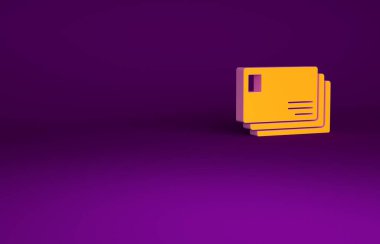 Mor arkaplanda izole edilmiş turuncu zarf simgesi. E- posta mektup sembolü. Minimalizm kavramı. 3d illüstrasyon 3B canlandırma.