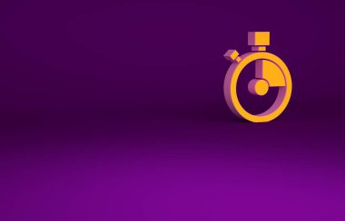 Mor arkaplanda turuncu hızlı dağıtım simgesi izole edildi. Zamanında servis, hareket halindeki kronometre, son teslim tarihi konsepti, saat hızı. Minimalizm kavramı. 3d illüstrasyon 3B canlandırma.