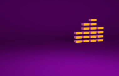 Mor arkaplanda izole edilmiş turuncu müzik eşitleyici simgesi. Ses dalgası. Ses dijital dengeleyici teknolojisi, konsol paneli, nabız müzikali. Minimalizm kavramı. 3d illüstrasyon 3B canlandırma.