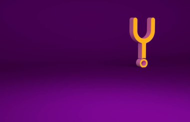 Mor arkaplanda izole edilmiş müzik aletleri simgesini ayarlamak için turuncu müzikal diyapazon. Minimalizm kavramı. 3d illüstrasyon 3B canlandırma.