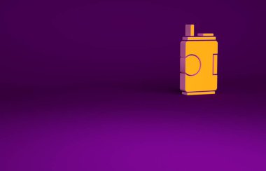 Mor arka planda izole edilmiş turuncu soda kutusu ikonu. Minimalizm kavramı. 3d illüstrasyon 3B canlandırma.