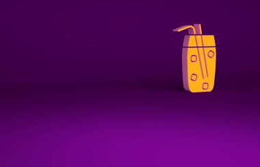 Mor arka planda izole edilmiş turuncu kokteyl ve alkol ikonu. Minimalizm kavramı. 3d illüstrasyon 3B canlandırma.