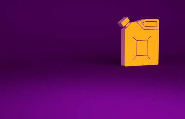 Mor arka planda izole edilmiş benzin ikonu için turuncu teneke kutu. Dizel gaz ikonu. Minimalizm kavramı. 3d illüstrasyon 3B canlandırma.