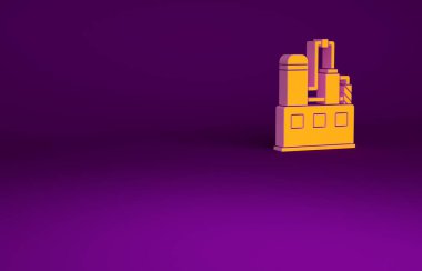 Portakal yağı ve gaz endüstriyel yapı ikonu mor arka planda izole edildi. Minimalizm kavramı. 3d illüstrasyon 3B canlandırma.