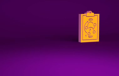 Mor arka planda izole edilmiş turuncu planlama konsepti simgesi. Hokey kupası formasyonu ve taktiği. Minimalizm kavramı. 3d illüstrasyon 3B canlandırma.