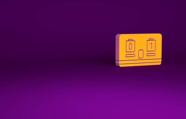 Turuncu spor hokey mekanik skorbordu ve sonuç olarak mor arkaplanda izole edilmiş görüntü simgesi. Minimalizm kavramı. 3d illüstrasyon 3B canlandırma.