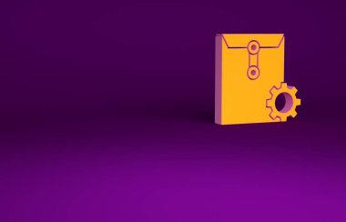 Turuncu Zarf ayar simgesi mor arkaplanda izole edildi. Minimalizm kavramı. 3d illüstrasyon 3B canlandırma.