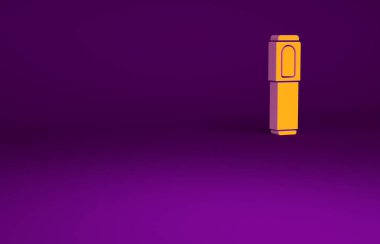 Mor arkaplanda turuncu kalem simgesi izole edildi. Minimalizm kavramı. 3d illüstrasyon 3B canlandırma.