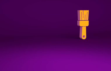 Mor arkaplanda turuncu boya fırçası simgesi izole edildi. Minimalizm kavramı. 3d illüstrasyon 3B canlandırma.