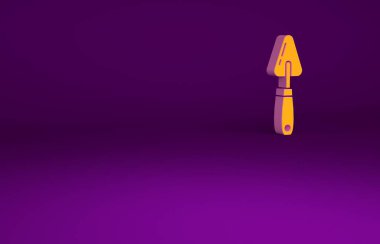 Mor arkaplanda izole edilmiş turuncu palet bıçak ikonu. Minimalizm kavramı. 3d illüstrasyon 3B canlandırma.