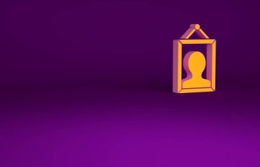 Mor arkaplanda izole edilmiş Orange Picture simgesi. Minimalizm kavramı. 3d illüstrasyon 3B canlandırma.