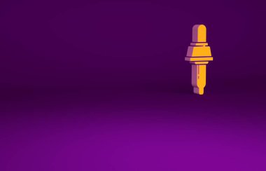 Mor arkaplanda izole edilmiş turuncu Pipette simgesi. Tıbbi elementler, kimya laboratuarı ekipmanları. Tıp sembolü. Minimalizm kavramı. 3d illüstrasyon 3B canlandırma.