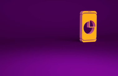 Mor zemin üzerinde grafik çizelgesi olan turuncu cep telefonu. Metin dosyasını rapor et. Muhasebe tabelası. Denetim, analiz, planlama. Minimalizm kavramı. 3d illüstrasyon 3B canlandırma.