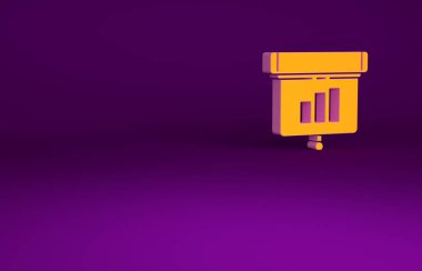 Grafik, çizelge, grafik, diyagram, bilgi grafiği ve mor arkaplanda izole edilmiş turta grafik ikonu içeren Turuncu Sunum Finansal İş Kurulu. Minimalizm kavramı. 3d illüstrasyon 3B canlandırma.