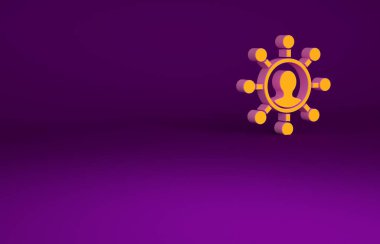 Turuncu İş Ağı ve iletişim simgesi mor arka planda izole edildi. Güçlü ağ pazarlama, nüfuz ve liderlik. Minimalizm kavramı. 3d illüstrasyon 3B canlandırma.