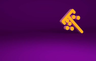 Mor arkaplanda izole edilmiş cips simgesi için turuncu çubuk. Kumarhane kumarı. Minimalizm kavramı. 3d illüstrasyon 3B canlandırma.