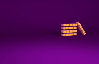 Mor arka planda izole edilmiş turuncu kumarhane çipleri simgesi. Kumarhane kumarı. Minimalizm kavramı. 3d illüstrasyon 3B canlandırma.