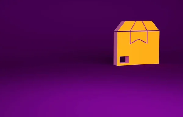 橙色纸盒图标孤立在紫色背景 包裹签名 交付和包装 最低纲领的概念 3D渲染3D插图 — 图库照片