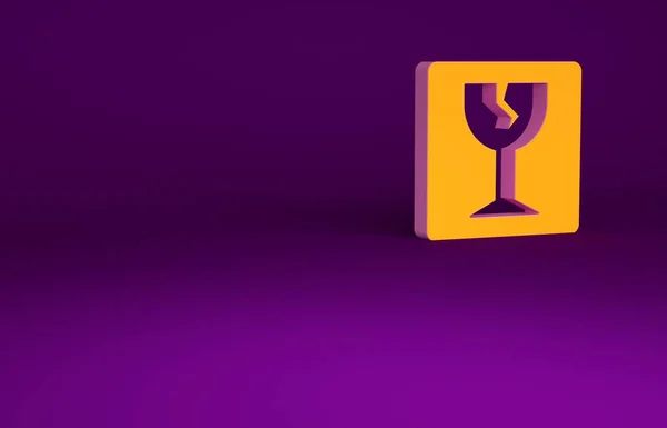 Оранжевый Хрупкий Битое Стекло Символ Доставки Коробки Значок Изолирован Фиолетовом — стоковое фото